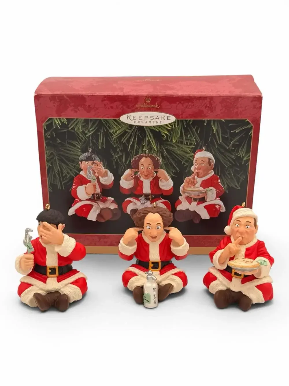 1999 Hallmark Keepsake Ornament The Three Stooges Santa Trio Set
